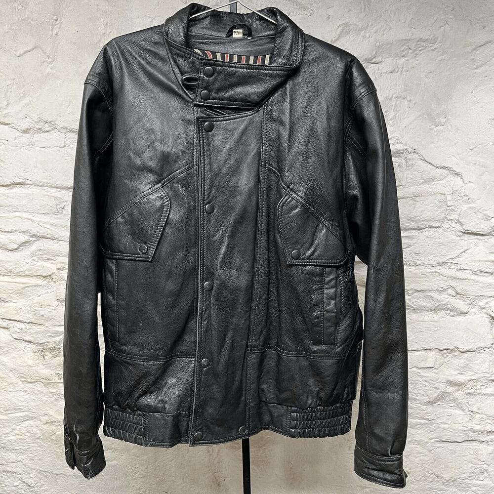Echtes Leder Black Soft Genuine Leather Lined Biker Jacket Medium Vintage